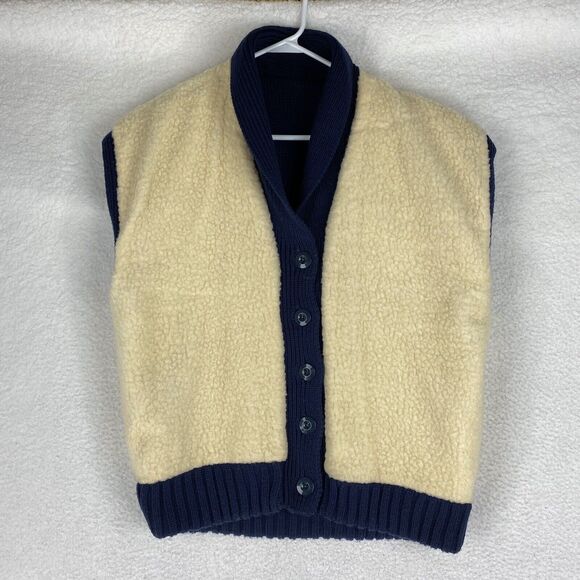 Vtg Campus Sweater Vest Mens Sz L Blue Cardigan Virgin Acrylic Reversible Sherpa - Picture 11 of 16